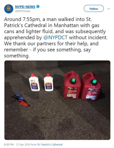 纽约警方发布该男子携带的物品。（图片来源：纽约警察局官方社交网站账号）