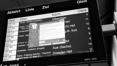 在德国开姆尼茨，一处电子时刻表遭到病毒攻击而无法工作。