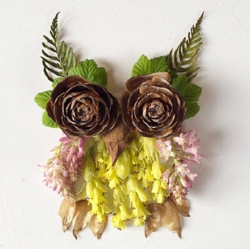 美艺术家心灵手巧用花瓣树叶创作精美拼贴画